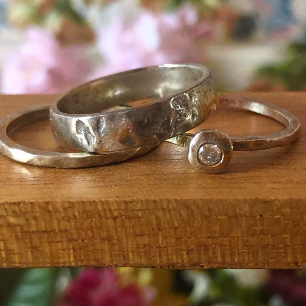 Vintage Silpada Matte Sterling Silver Cubic Zirconia 3 Ring Set R1659 Size 6